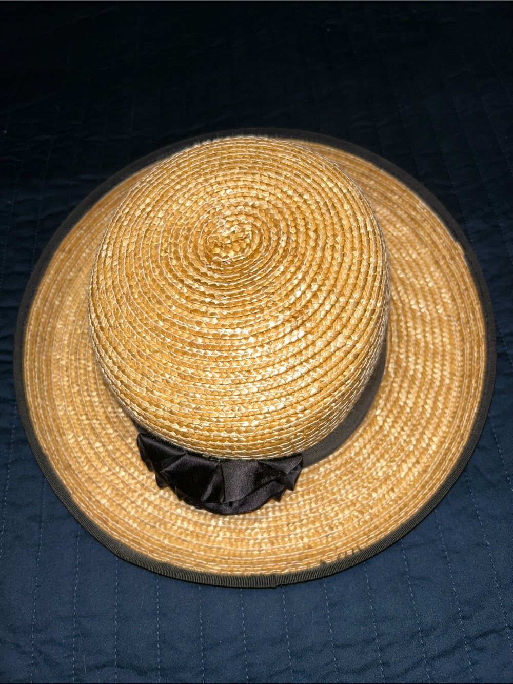 Straw Boater Hat with Black Ribbon